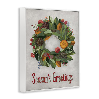 «Holiday Greeting Potpourri Wreath», art de la giclée encadrée, design par Darlene Seale