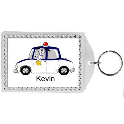 Personalized Friendly Folks Police Car Rhinestone Bordered Key Chain