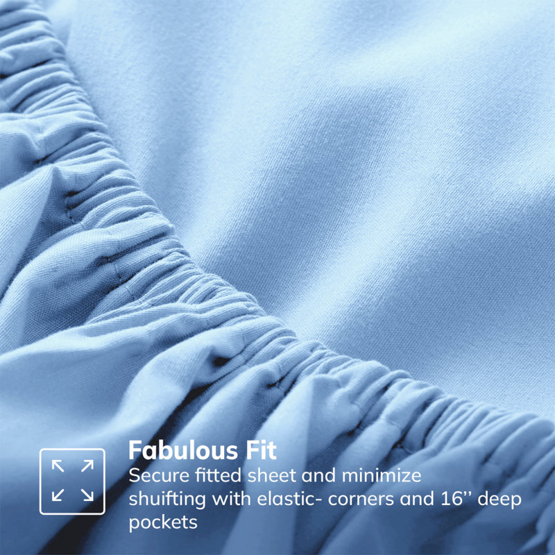 Meliah Microfibre Brushed Fitted Bed Sheet, Double (4'6), Sky Blue