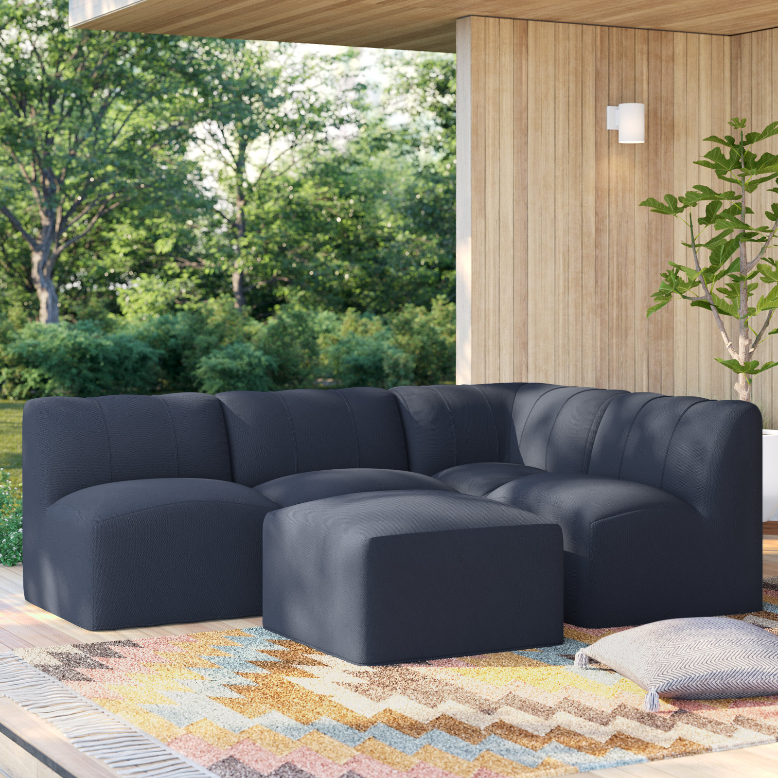 Praia 96" Sunbrella® Modular Outdoor Sofa with Ottoman, Canvas Navy Sunbrella® Canvas