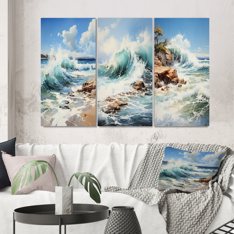 Beach Photo Coastal Symphony - Ensemble de 3 pièces d'art nautique et de plage, Toile tendue, H 20 po x l 36 po