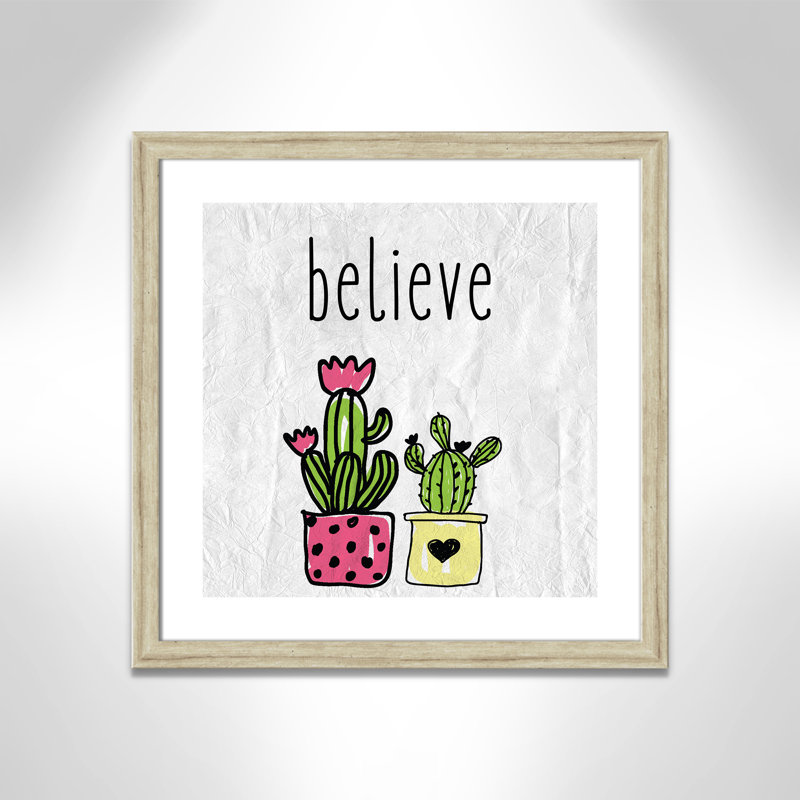 Cactus B, art encadré, H 22,5 po x l 22,5 po x P 0,6 po, Beige Flat Framed