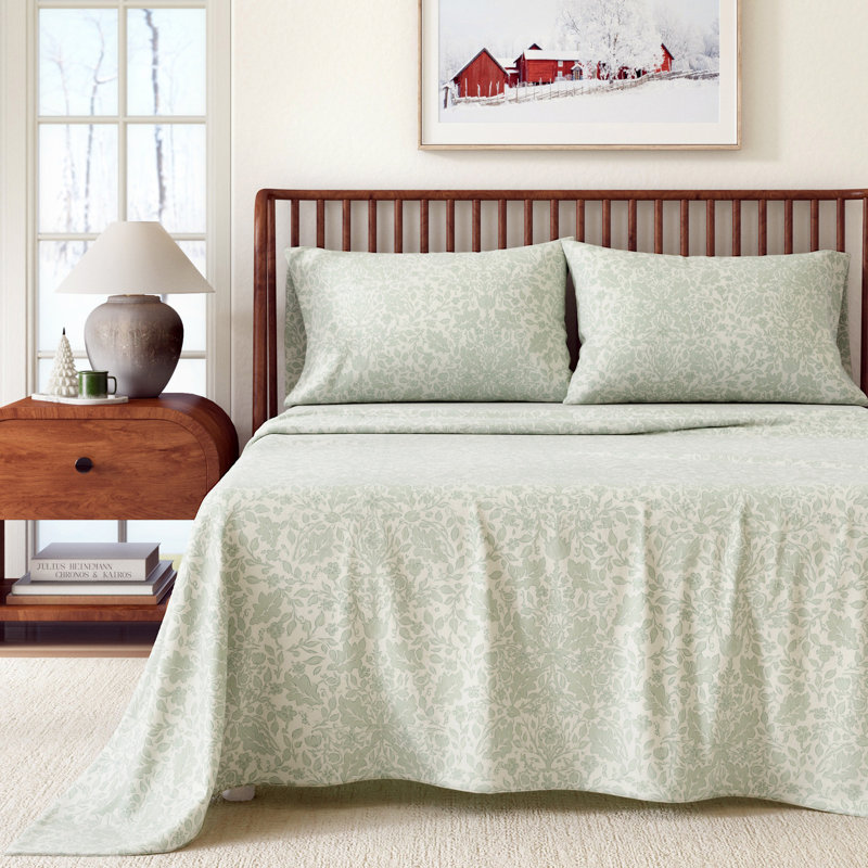 100% Turkish Cotton Flannel Floral Sheet Sets, Full Sheet Set with 2 Pillowcases, Floral Castle Floral