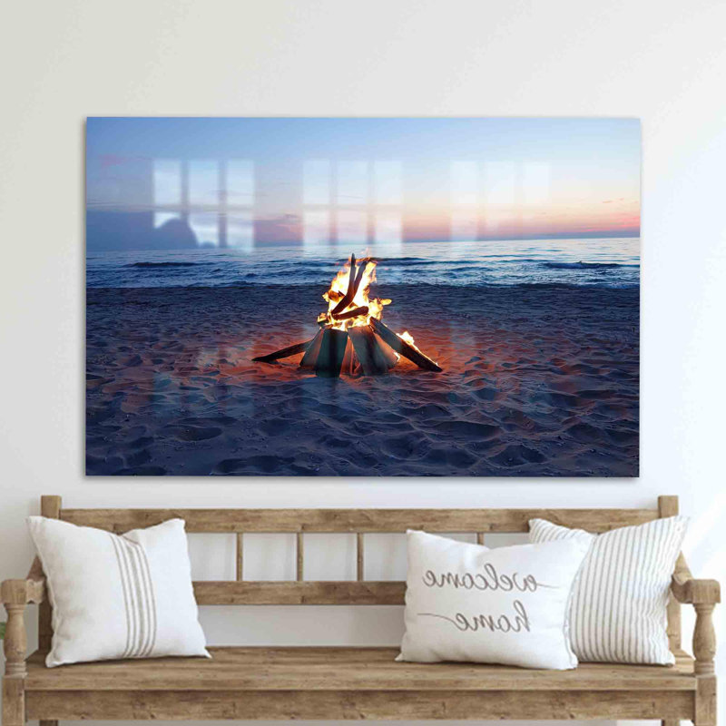 Art mural moderne de paysage de mer 3D avec une scène de coucher de soleil sur verre trempé parfait comme décoration murale de salon ou cadeau spécial pour lui