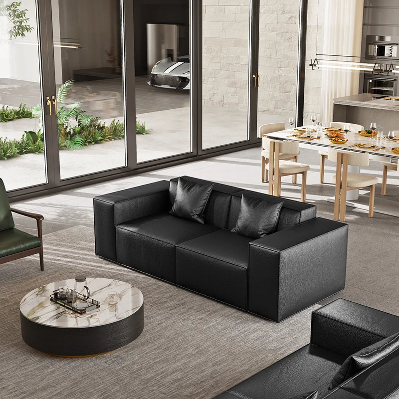 Canapé modulaire en cuir véritable 83,86 po, Noir