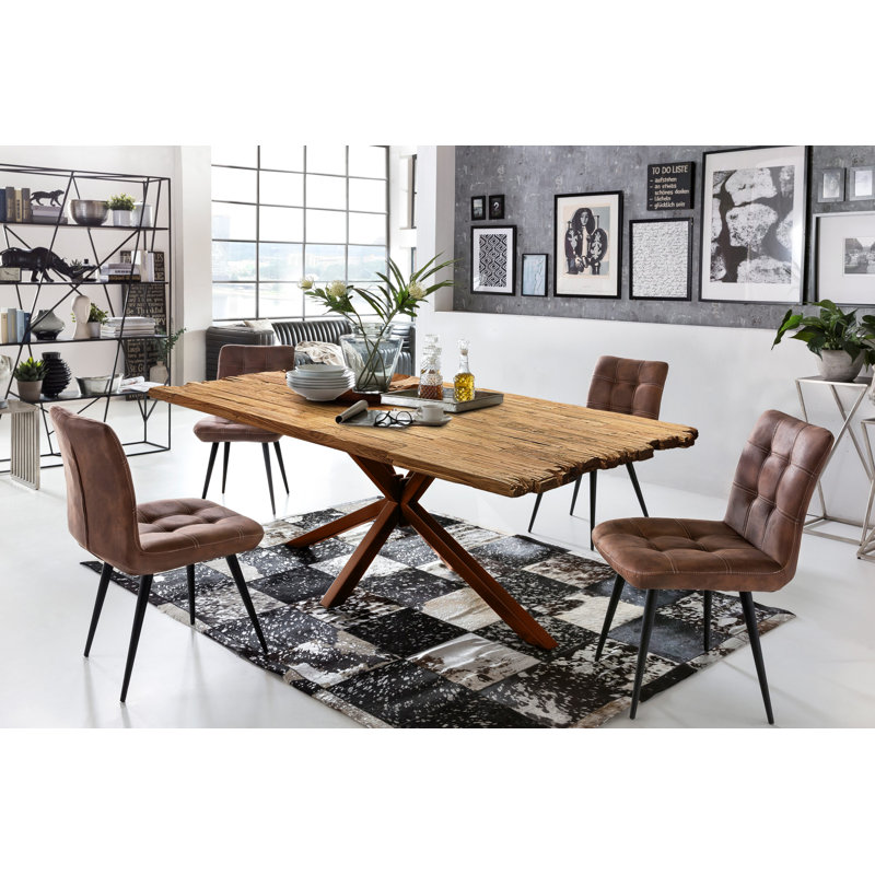Lindeman Teak Solid Wood Top Metal Base Dining Table, Brown, H79 x L180 x W100cm