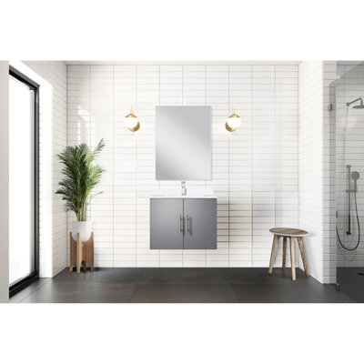 Meuble-lavabo simple gris foncé - 24 po L 22 po x P 22 po, comptoir en marbre de culture, 18 miroirs, robuste pour la salle de bain