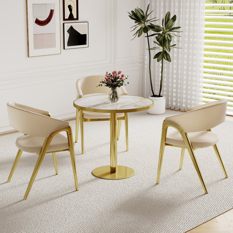 Table de salle à manger bistro moderne 31,5 pouces avec plateau en faux marbre et structure en métal | Idée de cadeau