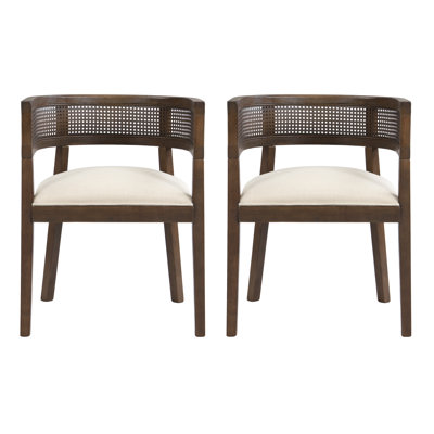 Chaise de salle à manger en bois massif et tissu 2 pièces à dossier minimaliste en rotin 22,5 * 22 * 29,5 pouces beige / noyer