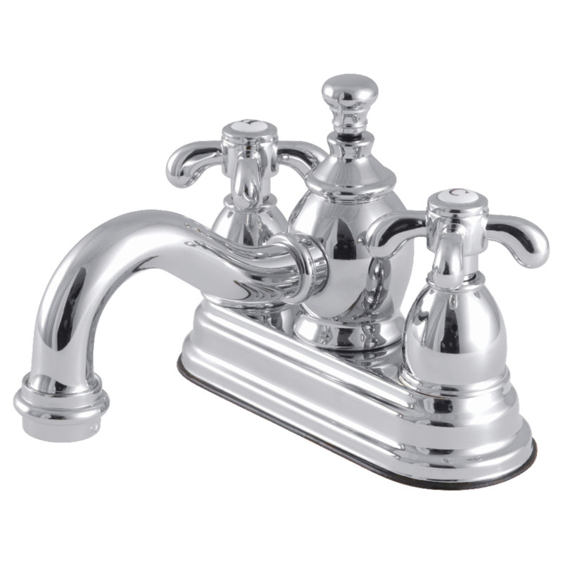 Robinet de salle de bain central à avec ensemble de drain bain French Country, Chrome poli