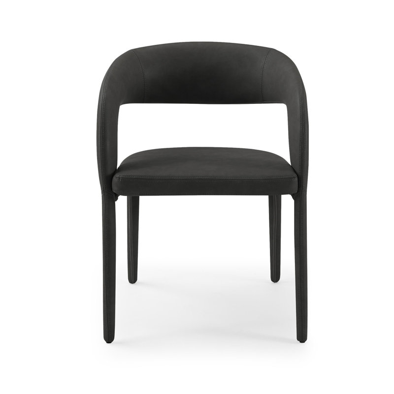 Chaise de salle à manger 24 pouces Cid Taya, dossier ouvert, similicuir noir rembourré