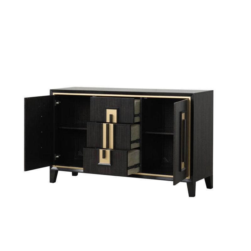 Serveur de rangement avec poignées en bois et garniture décorative dorée