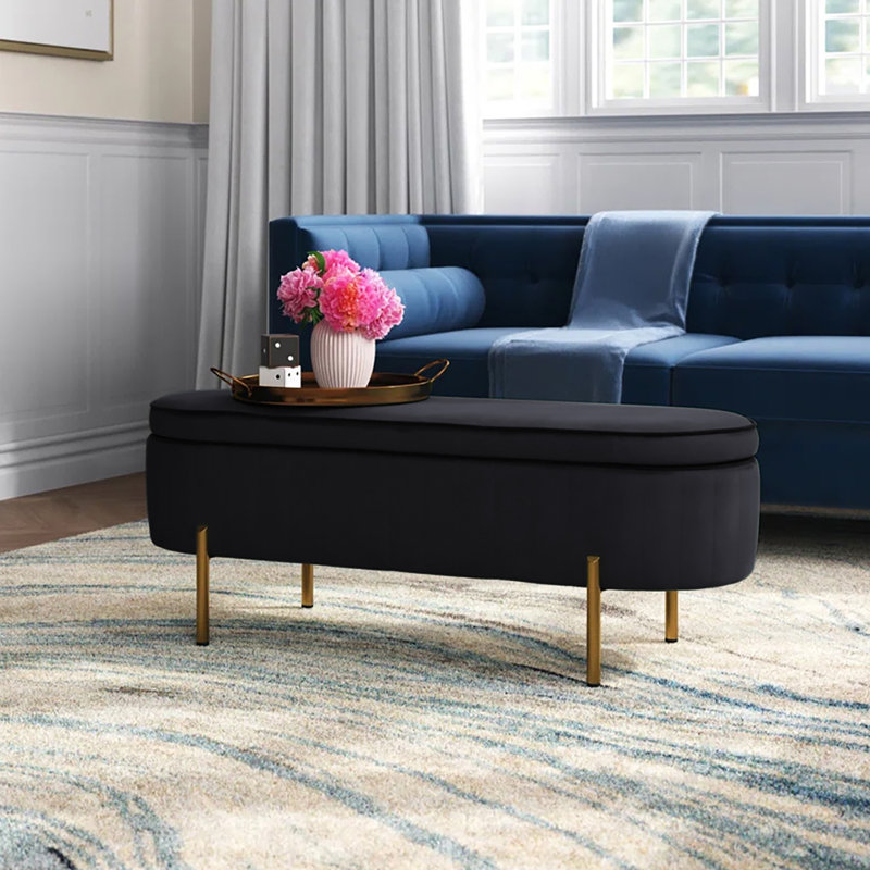 Banc de rangement avec repose-pieds Kronqui, Velours noir