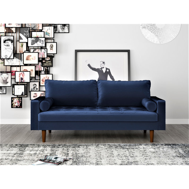 Collington 70" Square Arm Tufted Seat Sofa, Space Blue Velvet