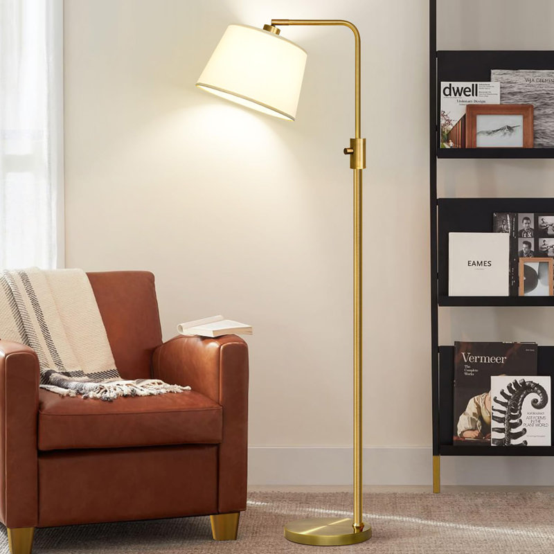 Floor Lamp with 1000 Lumens LED Edison Bulb, Beige, Gold