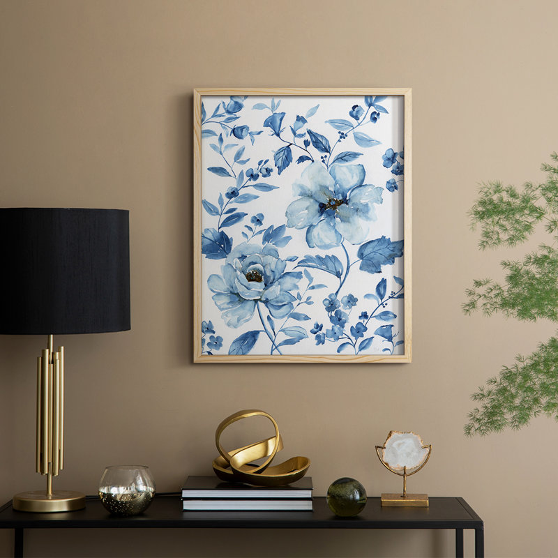 Imprimé encadré bleu chinois - bois massif, H 30 po x l 24 po, Natural