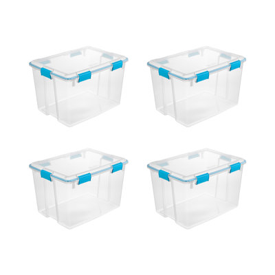 Sterilite Clear Plastic Wheeled Storage Bin w/ Gasket Latch Lid