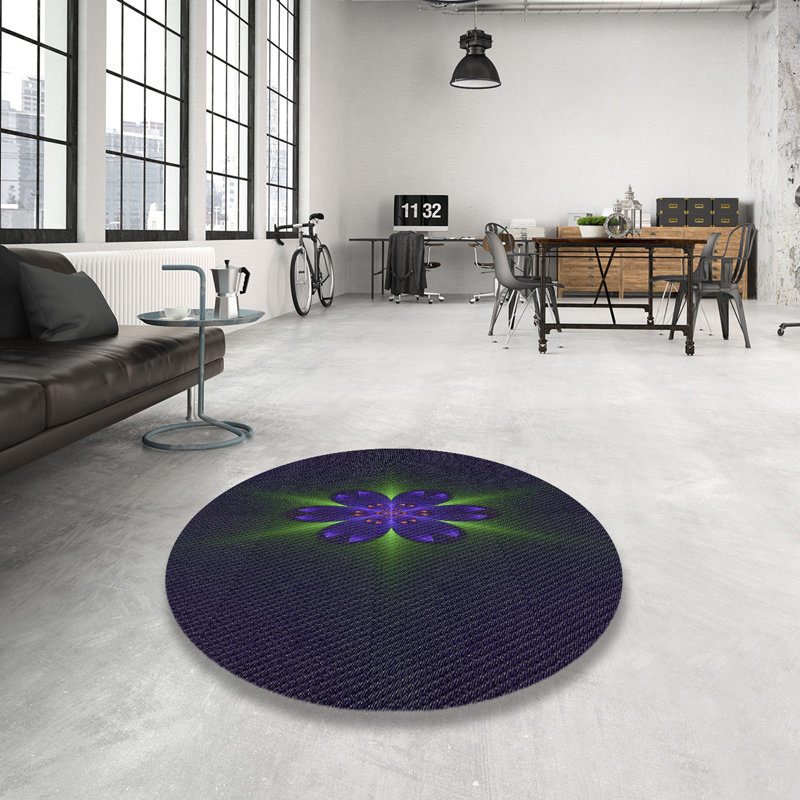 Tapis vert/noir tissé à la machine, Rond 3 pi