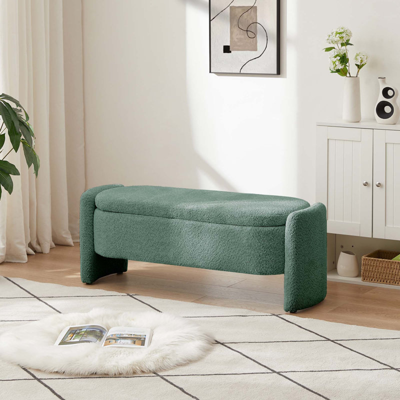 Banc de rangement ovale en tissu polaire, Vert foncé