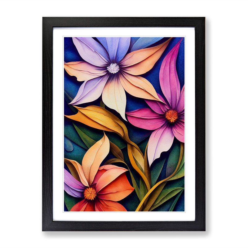 Colourful Flowers No.2 - Wall Art, Black Framed, 66cm H x 48cm W x 2cm D, White