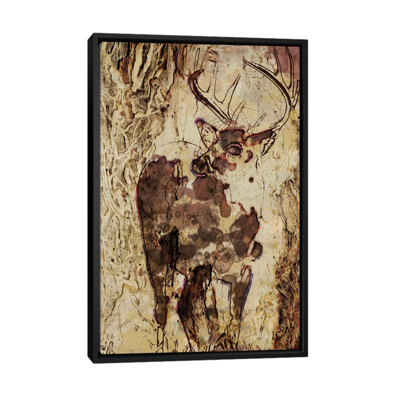«Deer In The Forest», impression sur toile tendue, H 26 po x l 18 po x P 1,5 po, Toile avec cadre noir, Pas de tapis