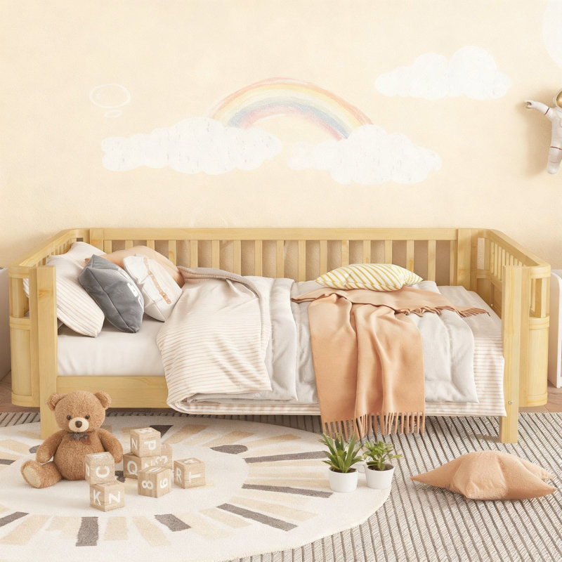 Lit plateforme double en bois, Double, Naturel
