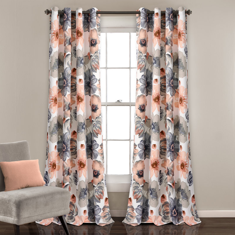Leah Room Darkening Curtain Pair, Coral/Gray, 52"W x 84"L
