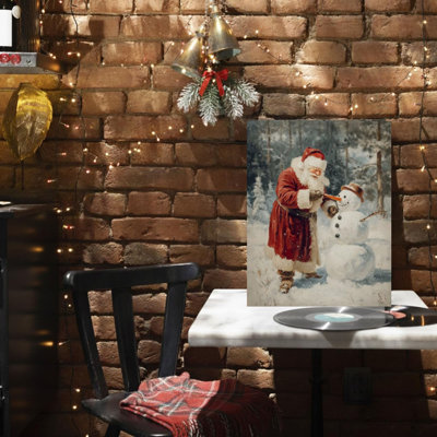 «Christmas Winter Santa Snowman», art mural sur toile sans cadre 16 po x 20 po