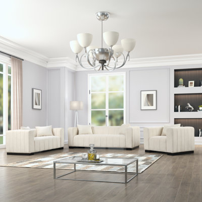 Deakyne 3 Piece Velvet Standard Living Room Set