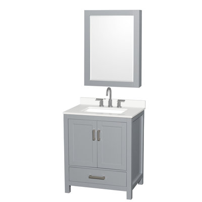 Meuble-lavabo simple autoportant avec comptoir en quartz et armoire à pharmacie Sheffield
