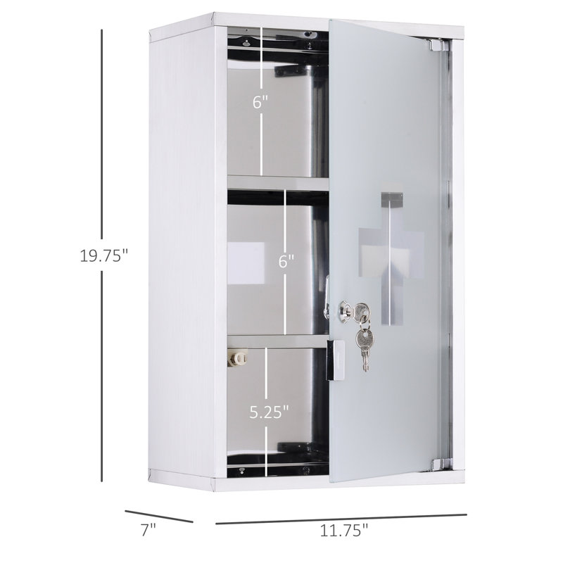 Armoire murale verrouillable en acier inoxydable, 3 tablettes à 12 niveaux, 12 po x 20 po, argent, pour compartiment à médicaments verrouillable pour rangement de médicaments, acier, organisé