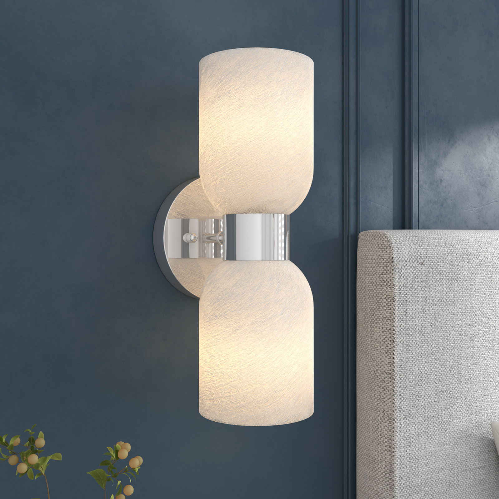 Eugenie 2-Light Steel Dimmable Gold Armed Sconce, Polished Chrome, Cream