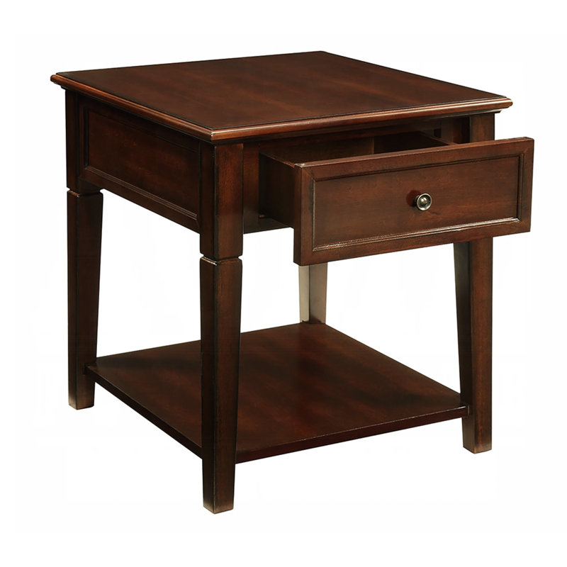 Table de bout en noyer avec rangement et tiroir
