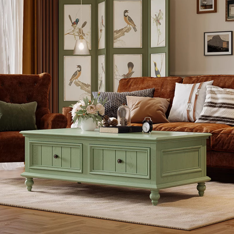 Green Coffee Table for Living Room, Compact Home Use, 17.7" x 47.2" W x 27.5" D