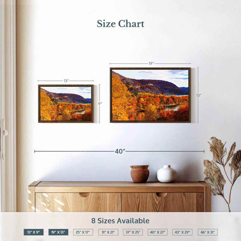 Paysage d'automne avec ours, 19 po x 13 po, Cadre flottant noyer
