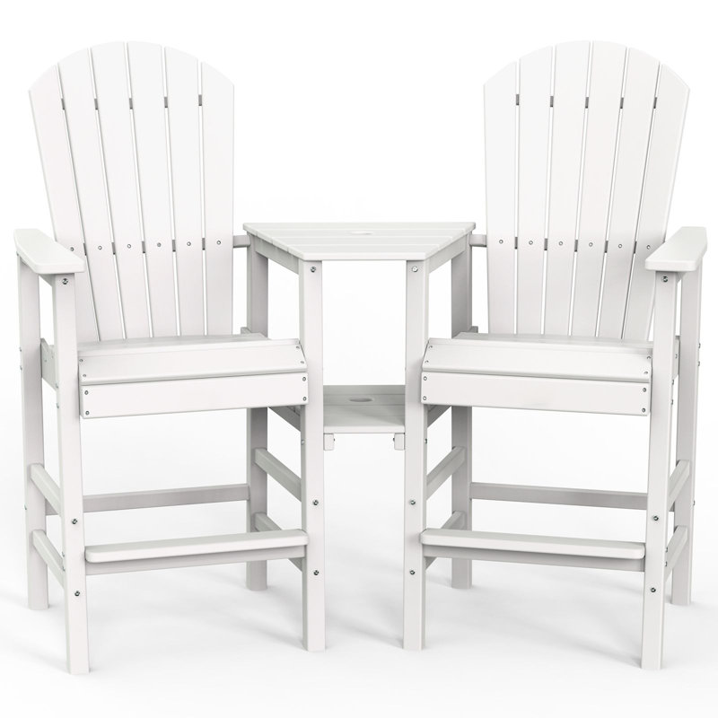 Chaises 2 pièces Adirondack d'extérieur avec plateaux amovibles 2 pièces, Blanc