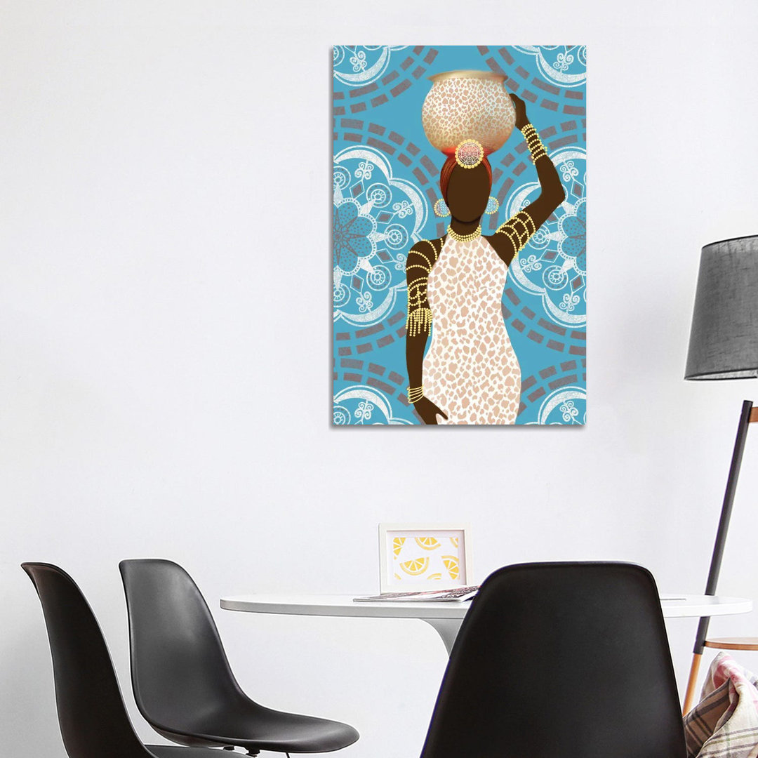 Woman Mandala Leopard Print Teal von Matthew Piotrowicz - Galerie-verpackte Leinwand Giclée auf Leinwand