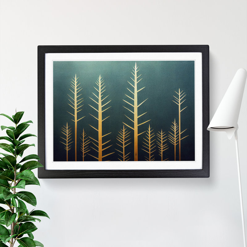 Refined Abstract Pine Trees - Single Picture Frame Print, Black Framed, 25cm H x 34cm W x 2cm D