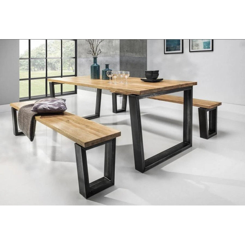 Kamas Solid Wood Top Metal Base Dining Table