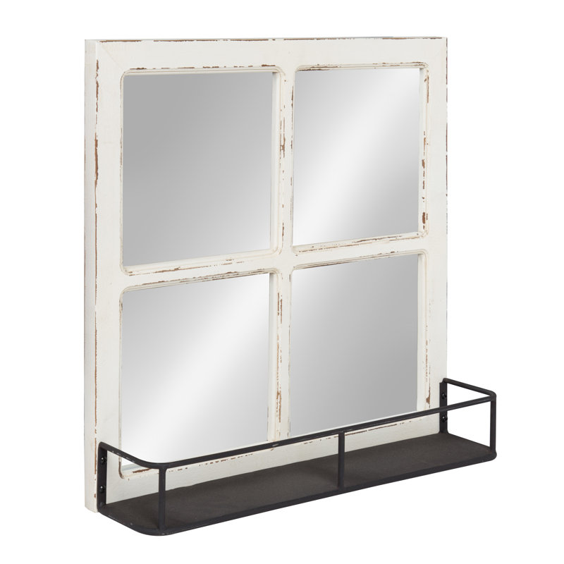 Kaufman Flat Mirror with Shelves, White, 20" H x 20" W