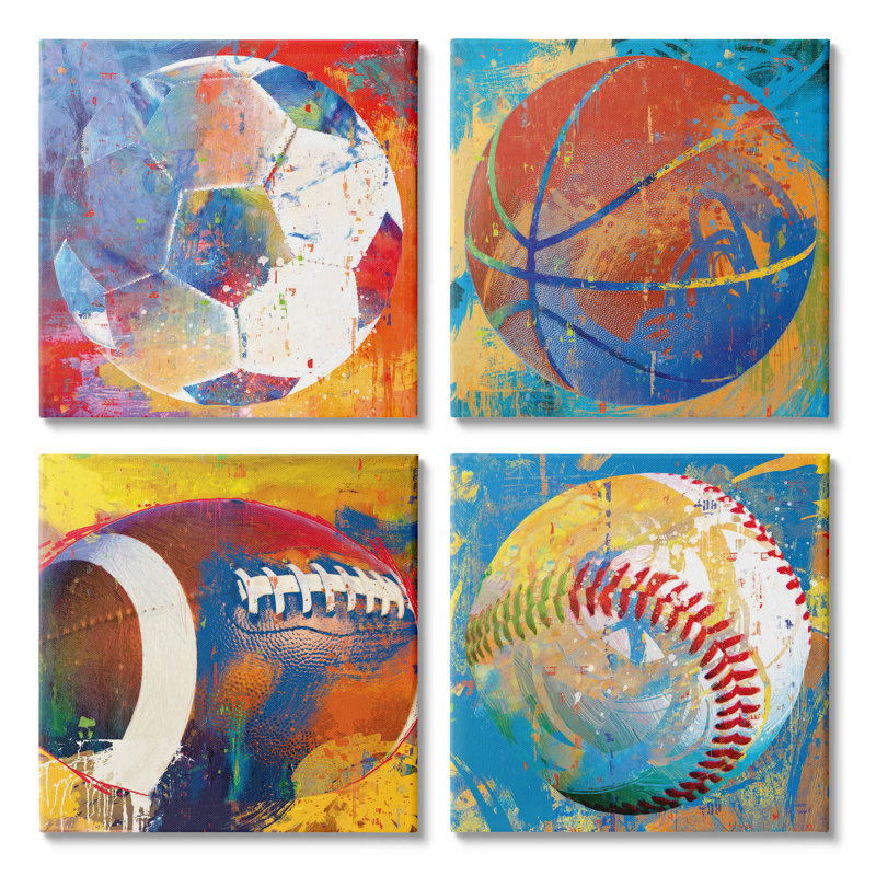 Vibrant Sports Balls Collage Canvas Wall Art Set