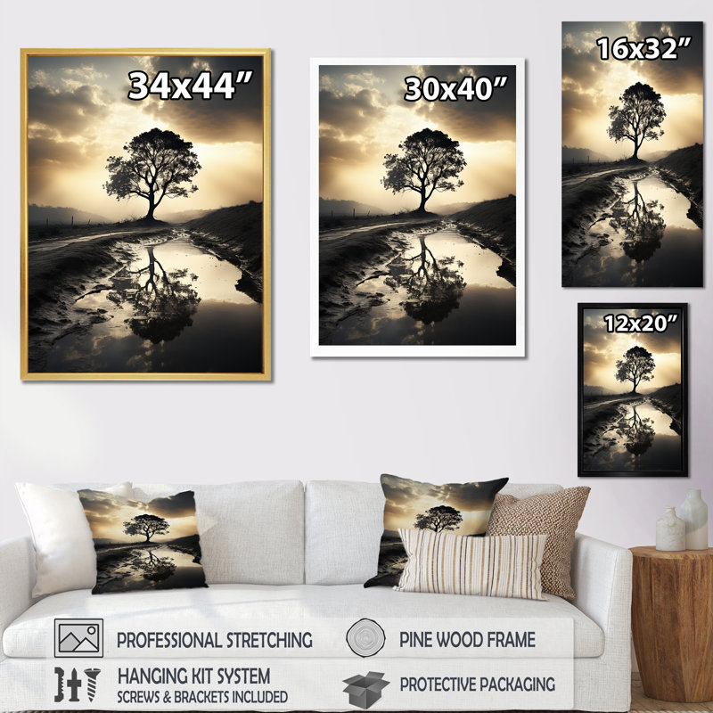 Natures relaxantes, arbre, photo monochrome encadrée, H 32 po x l 16 po x P 1 po, Cadre flottant blanc