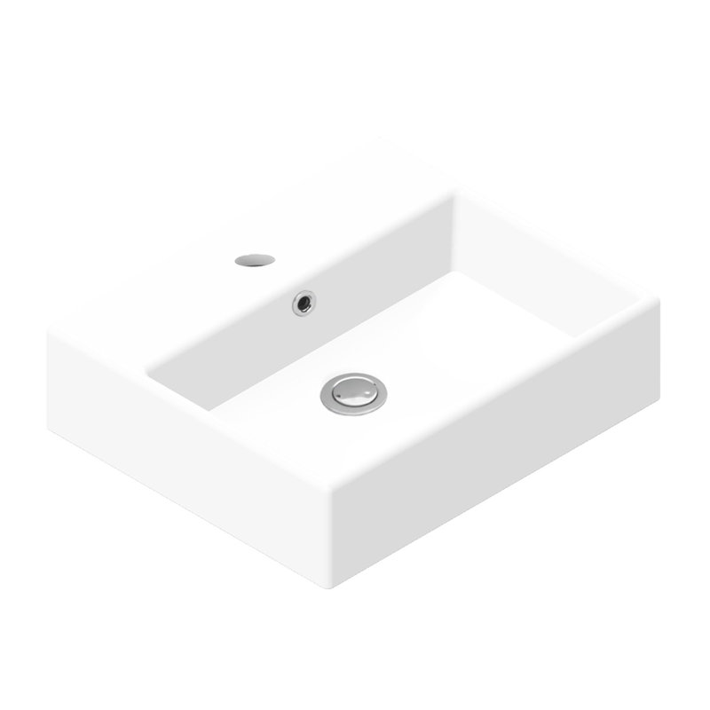 WS Bath Collections Quattro 16.5'' Matte White Ceramic Rectangular Bathroom Sink with Overflow, Single 