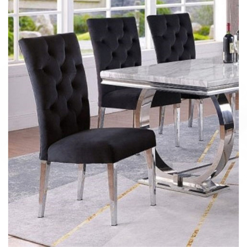 Ensemble de 2 chaises de salle à manger rembourrées Modern Velvet, Argent argent, Noir