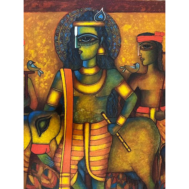 Krishna et Gopalas | Acrylique sur toile | Par Manohar Shetty