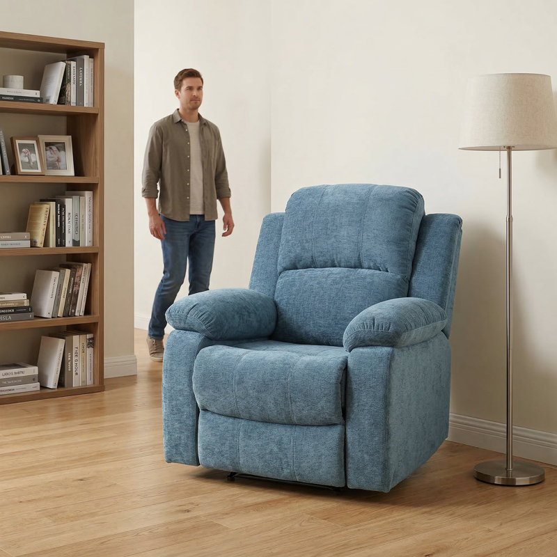Fauteuil inclinable bleu clair | Inclinaison 110-115 ° | Tissu imperméable | Cadre en bois massif, Bleu