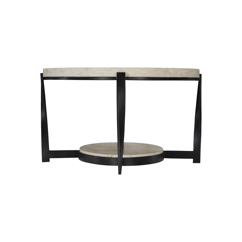 Transitional Berkshire Oval Coffee Table with Stone Top and Metal Base
