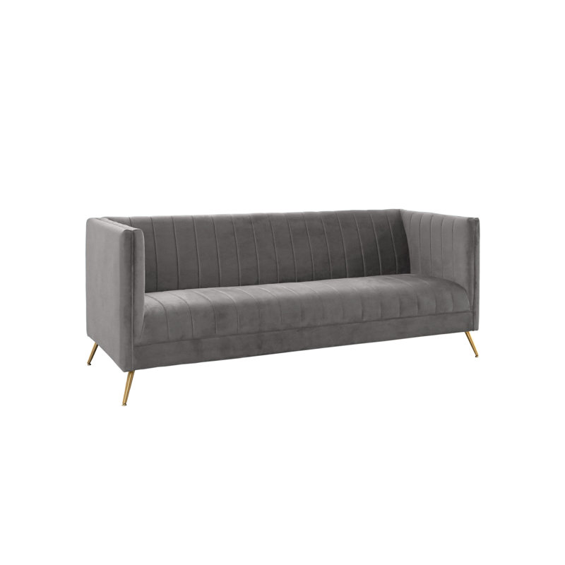 Canapé à accoudoirs carrés en velours de 81,9 po Lodsworth, Polyester gris clair