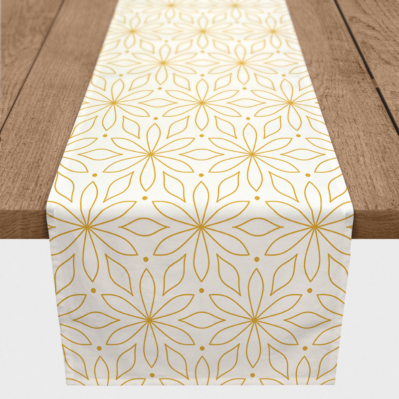 Aislyn Rectangle Floral Polyester Table Runner, 90" x 16", Black