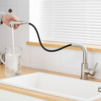 Modern Brushed Nickel Bathroom Sink Faucet, Pull Down , 360 Swivel Design Faucet With Out Spray, Swivel, For Washroom